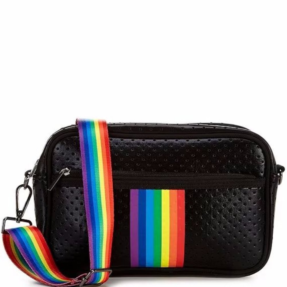 Parker & Hyde Neoprene Black Crossbody with Rainbow Strap